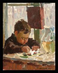 A Writing Boy by Ivan Grigorevich Mishin (1928–2001)