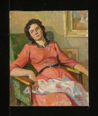A Woman in a Red Dress by Ivan Grigorevich Mishin (1928–2001)