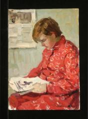 A Girl in Red by Ivan Grigorevich Mishin (1928–2001)