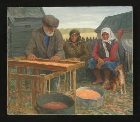 Old People Making Sorghum Molasses by Alexander Mikhailovich Kurzanov (b. 1938)
