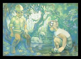 Children and a Swan by Yevgeni G. Brezhnev (b. 1941)