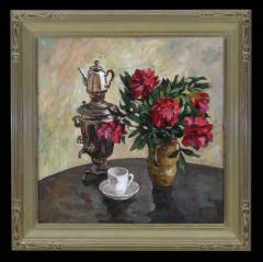 Flowers and a Samovar by Fyodor Pavlovich Zvonarev (1929–2000)