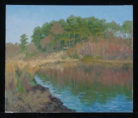 Pond behind the House by Alexander Mikhailovich Kurzanov (b. 1938)