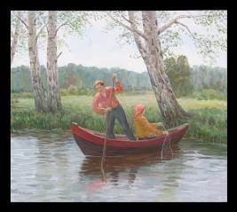 Fishing with a Net by Alexander Mikhailovich Kurzanov (b. 1938)