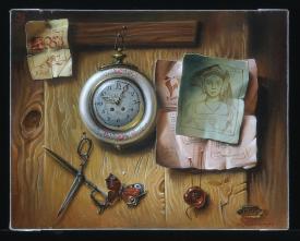 Still Life with a Clock by Vasili Nikiforovich Kovalenko (b. 1951)