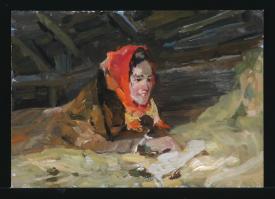In the Hayloft by Vasili Kuzmich Komolov (1918–1985)