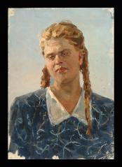 A Girl with Braids by Vasili Kuzmich Komolov (1918–1985)