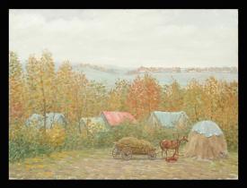 By the Haystack by Alexander Mikhailovich Kurzanov (b. 1938)