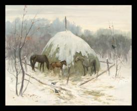 At a Haystack by Anatoli Alekseevich Nebolsin (1934–2006)