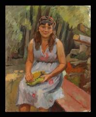 Girl with a Sunflower by Alexander Sergeevich Zolotikh (b. 1960)