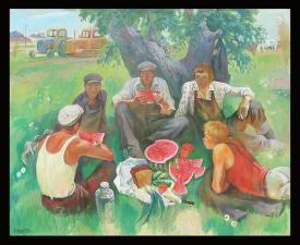 Lunch of the Tractor Drivers by Anatoli Nikitavich Turkin (b. 1938)