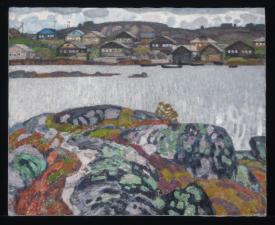 Northern Village Along the River by Nikolai Nikolaevich Galakhov (b. 1928)