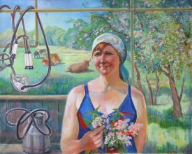 Milkmaid by Gennadi Grigorevich Grishchenko (b. 1940)