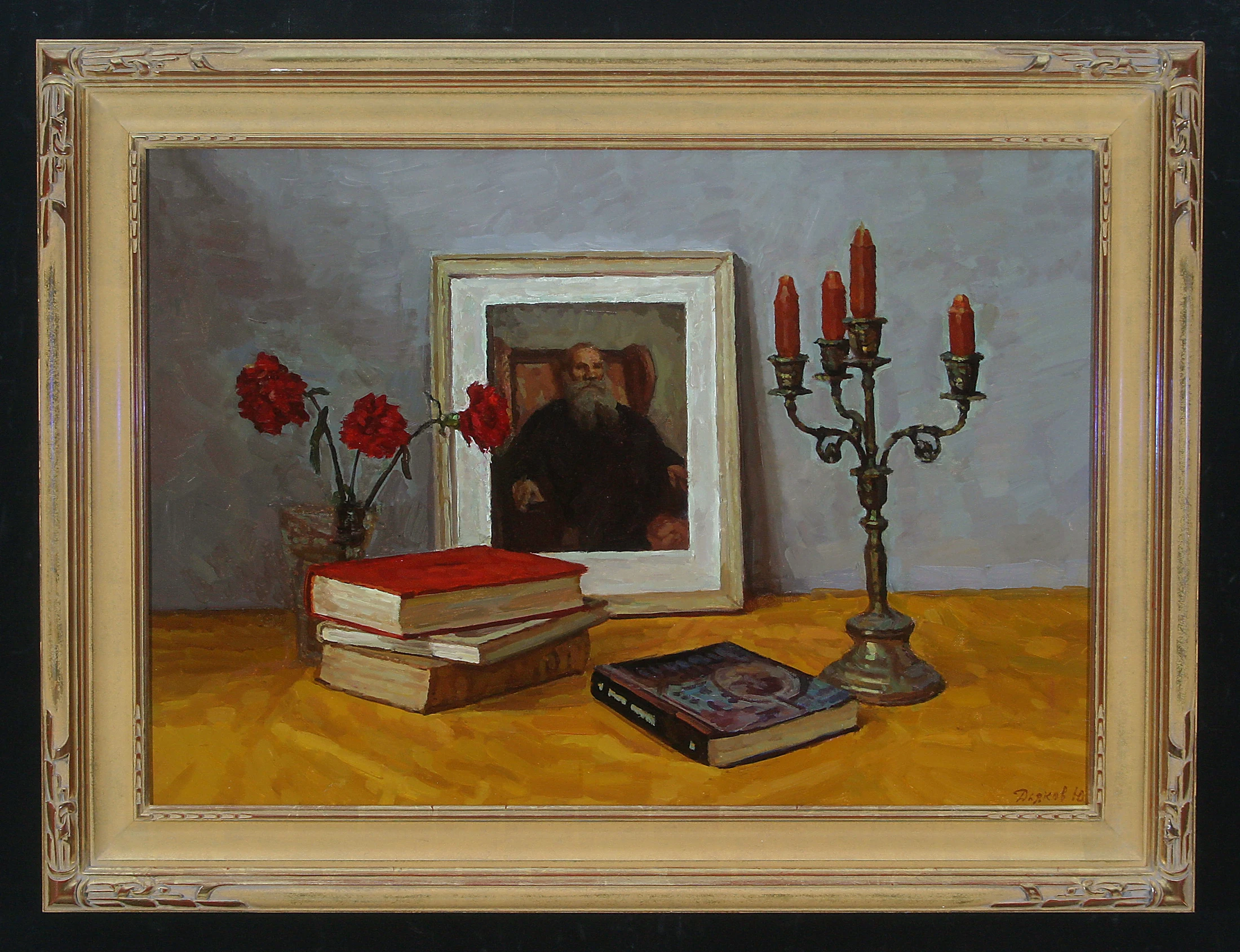Still Life with a Picture of Leo Tolstoy by Yuri Petrovich Dyakov (1929–2008)