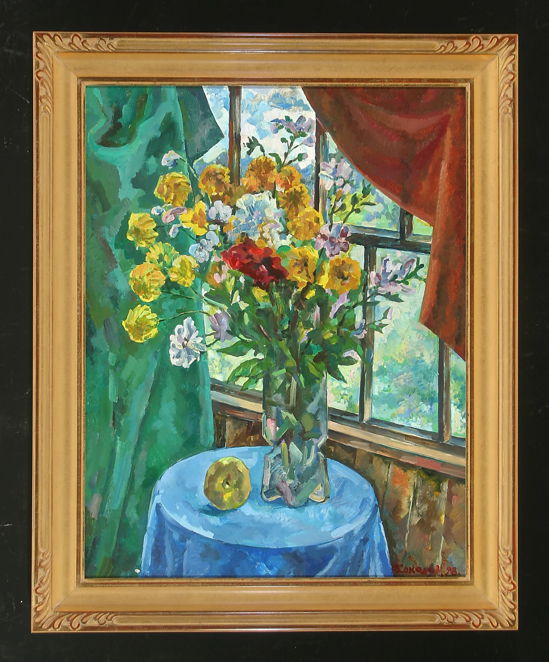 Flowers at the Window by Leonid Alekseevich Sokolov (b. 1945)