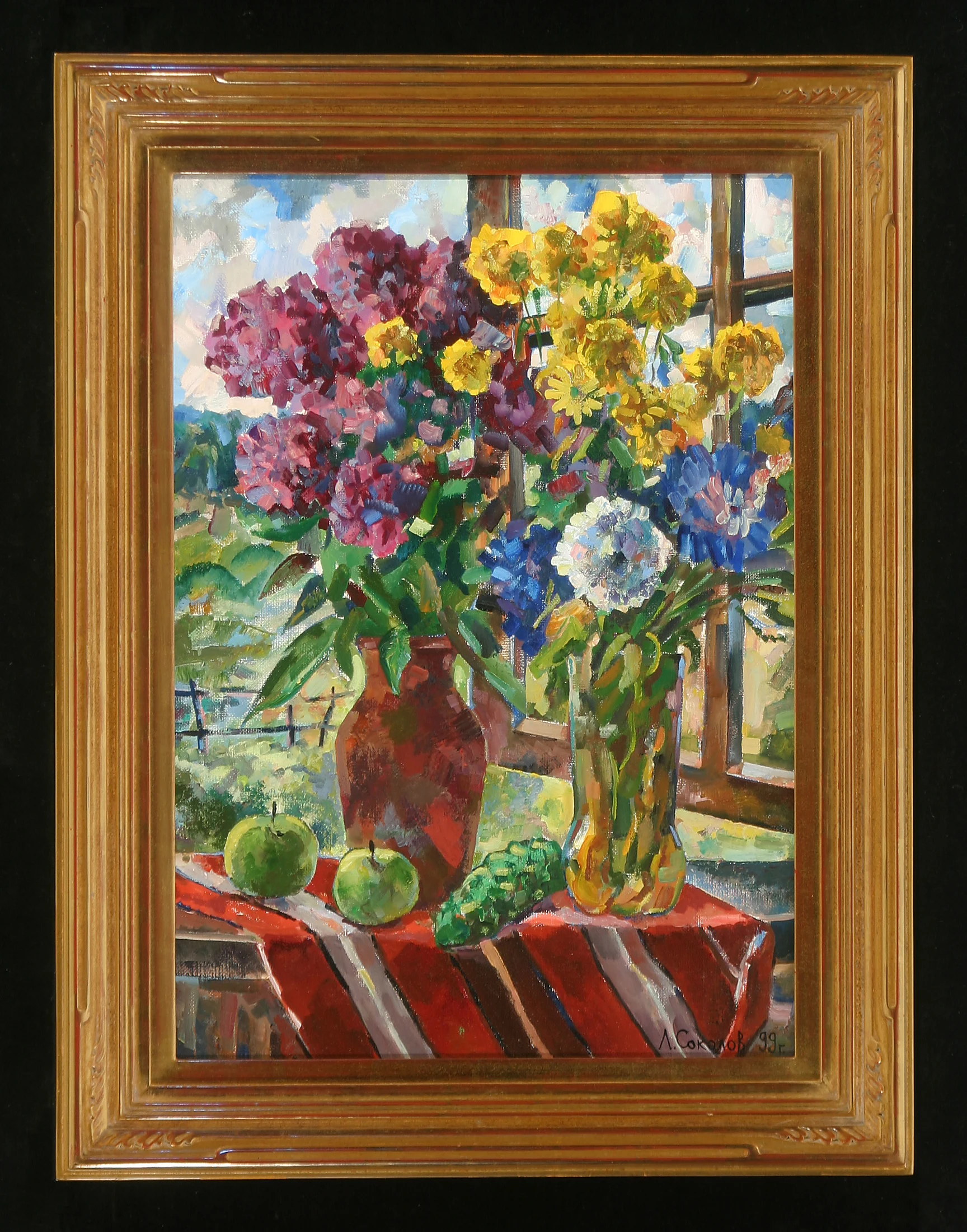 Flowers at the Window by Leonid Alekseevich Sokolov (b. 1945)