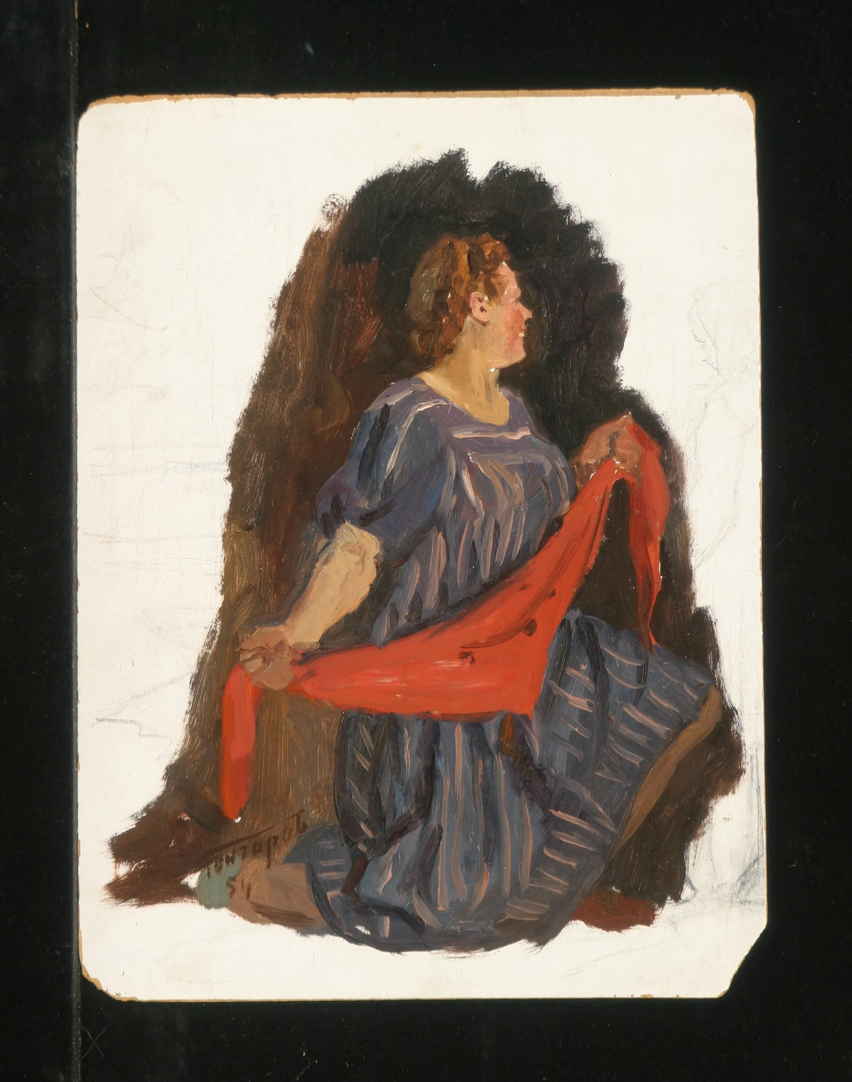 Portrait of a Woman with a Red Scarf by Grigori Andreevich Goncharov (1913–2001)