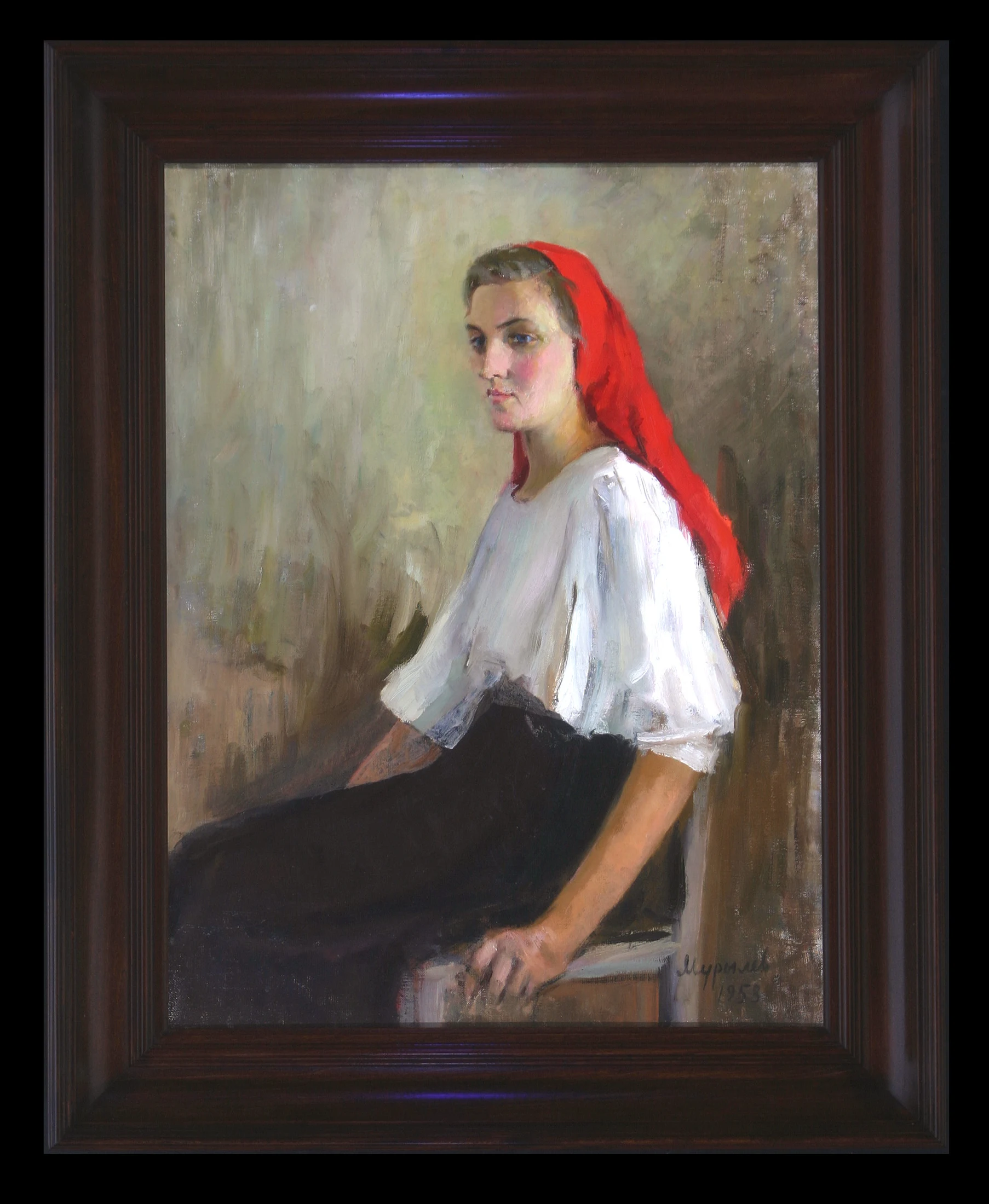 Girl in a Red Scarf by Aleksandr Sergeevich Murylev (1924–2001)