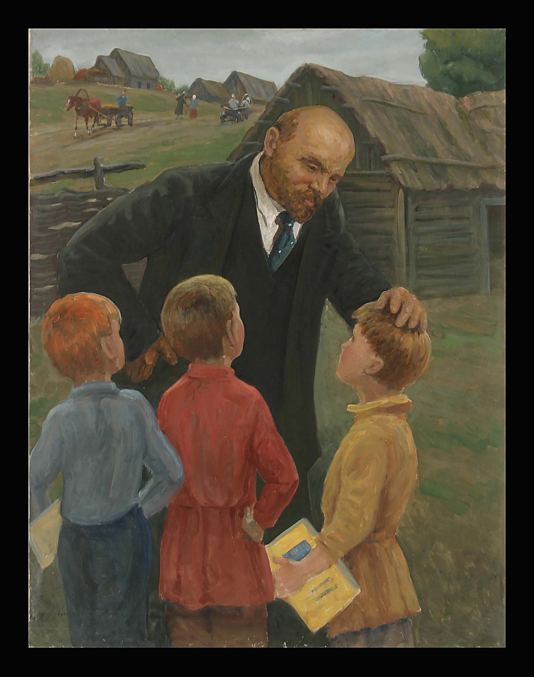 Lenin with Children in the Village by Alexander Mikhailovich Kurzanov (b. 1938)