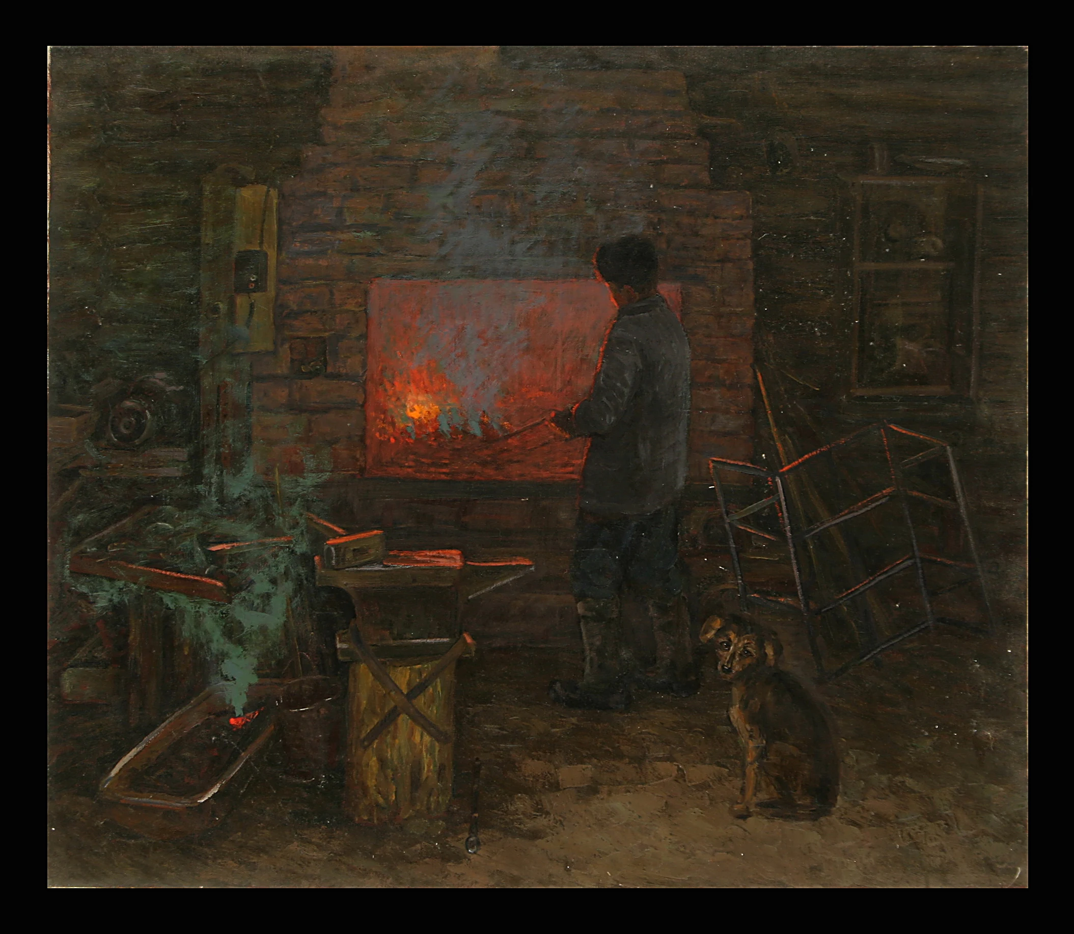 Village Blacksmith by Alexander Mikhailovich Kurzanov (b. 1938)