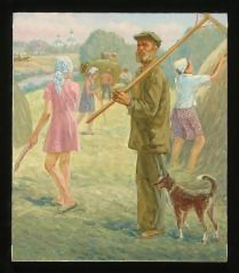 Haymaking by Alexander Mikhailovich Kurzanov (b. 1938)