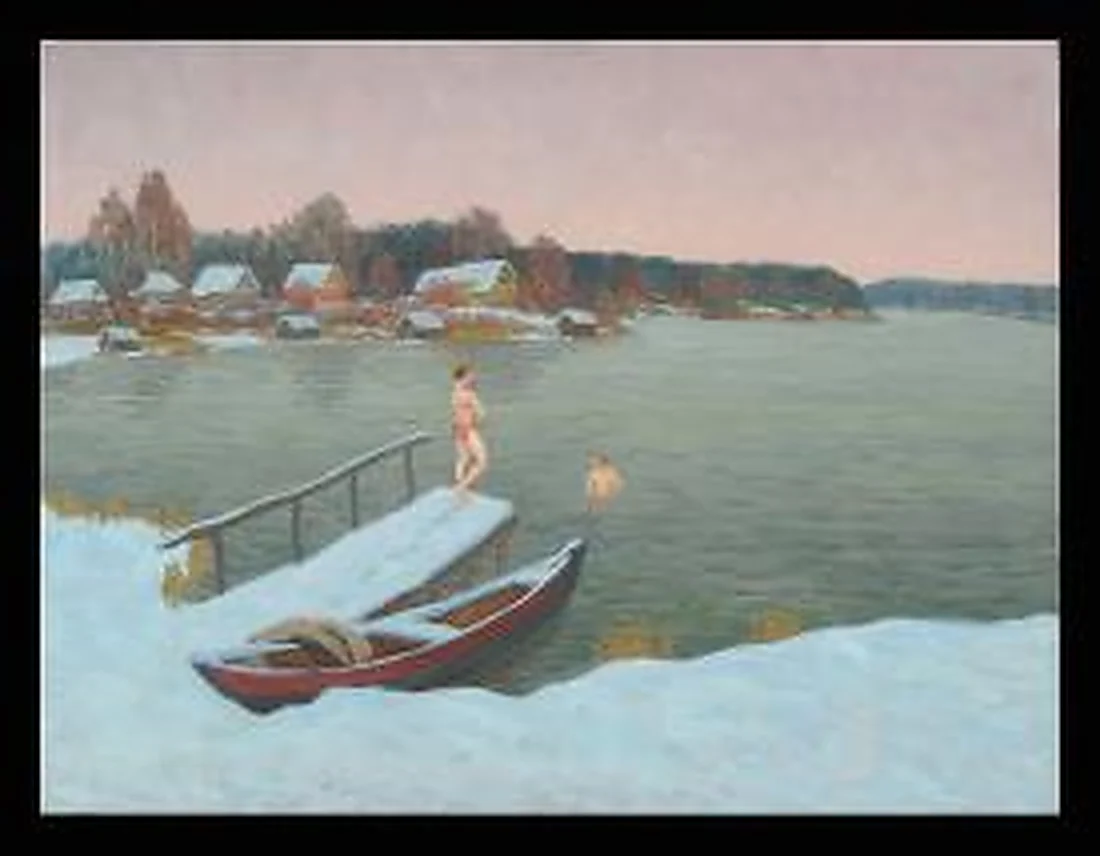 Winter Swimming by Alexander Mikhailovich Kurzanov (b. 1938)