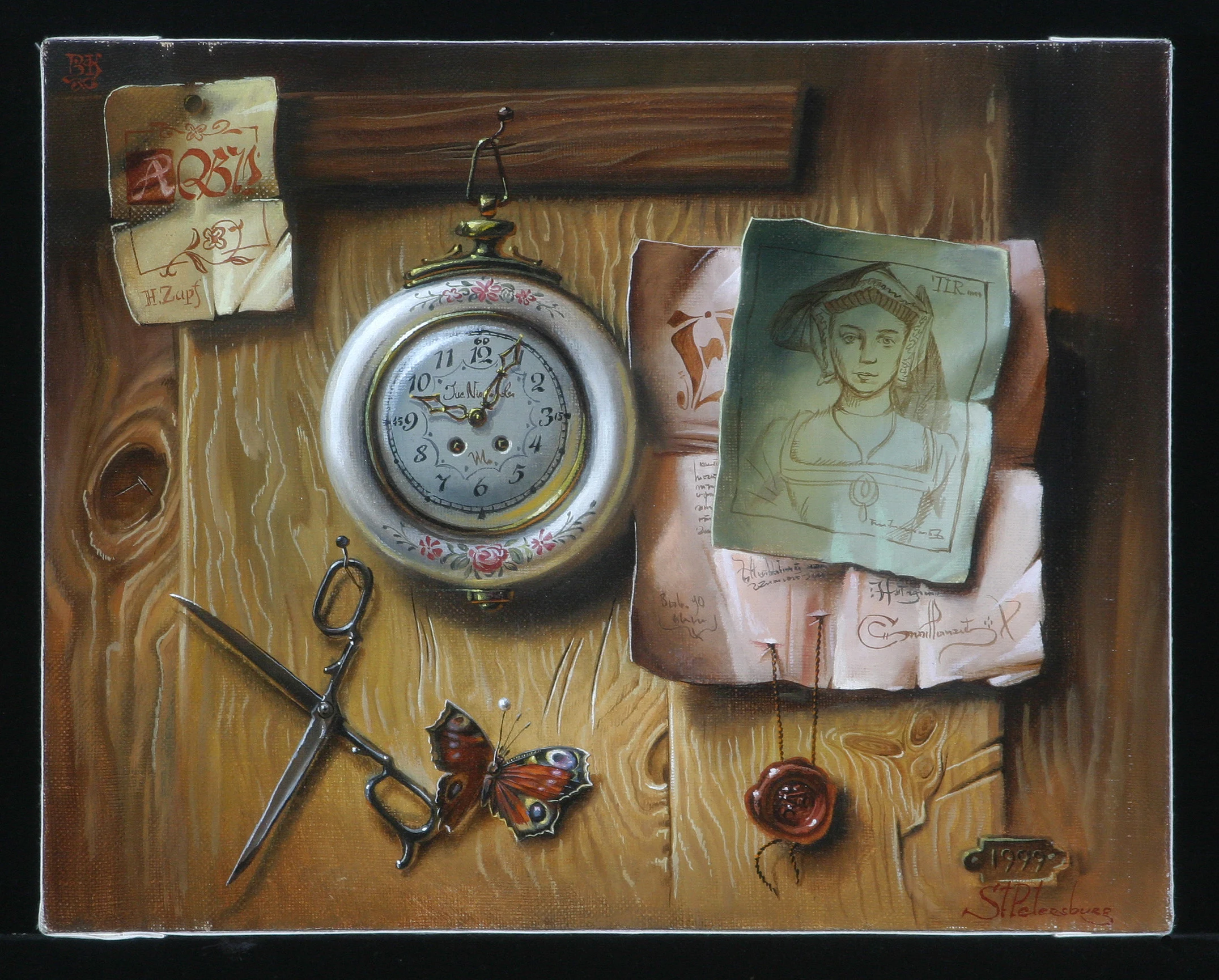 Still Life with a Clock by Vasili Nikiforovich Kovalenko (b. 1951)