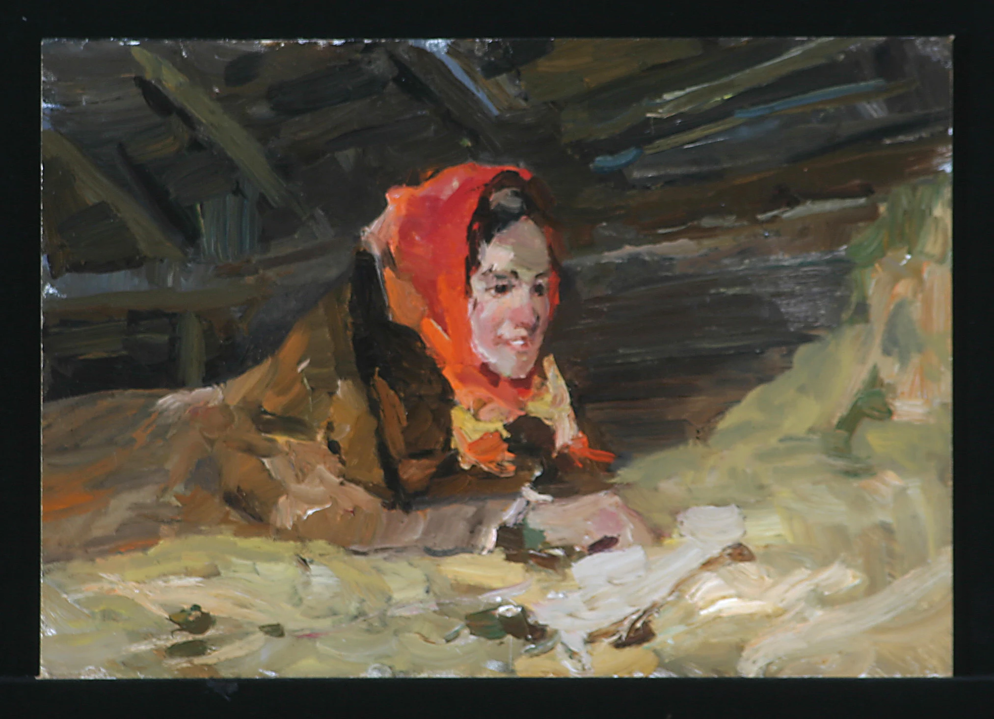 In the Hayloft by Vasili Kuzmich Komolov (1918–1985)