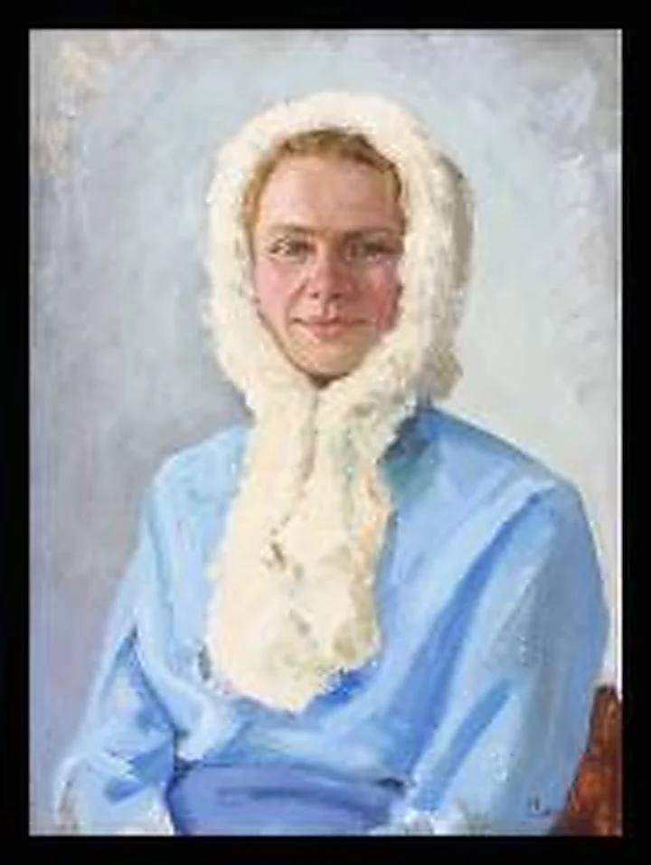 The Girl in a White Cap by Viktor Petrovich Slushnik (b. 1926)
