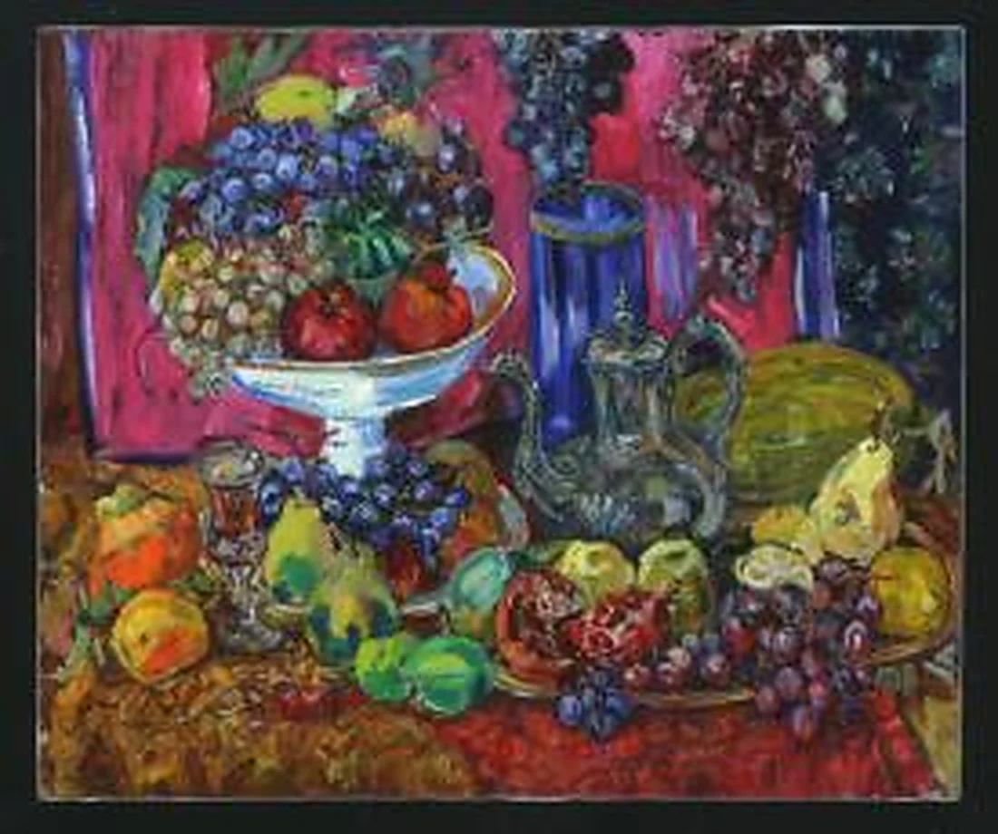 Still Life of Red Fruit and Grapes by Natalia Vasilievna Suvorova (b. 1941)