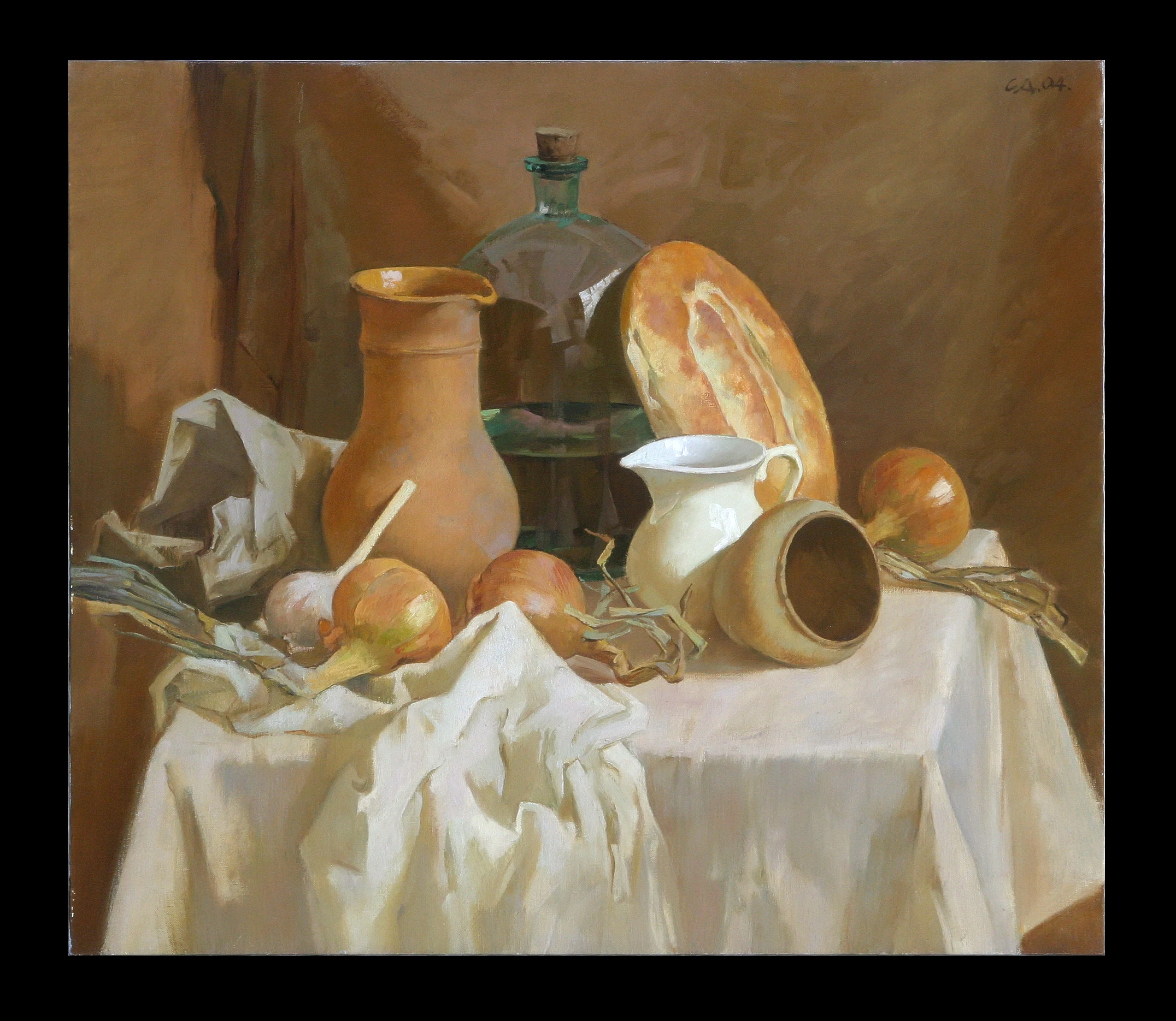 Still Life with Bread and Onions by Dmitri Vladimirovich Savinkov (b. 1969)