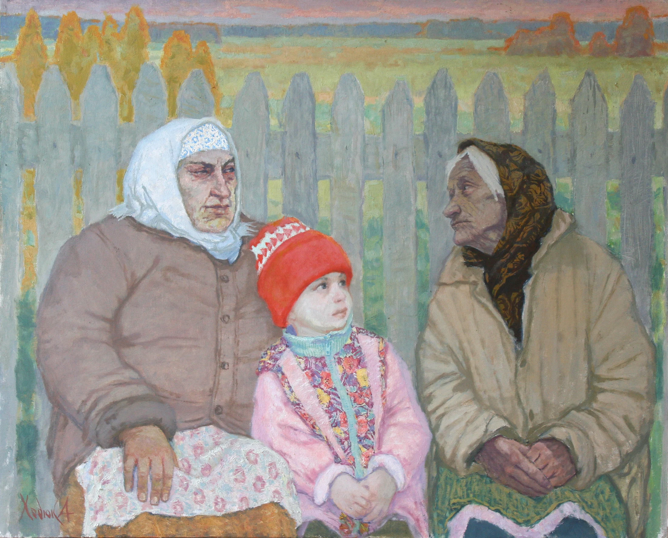 Old Ladies with Sonya by Alexander Petrovich Khoduk (b. 1968)